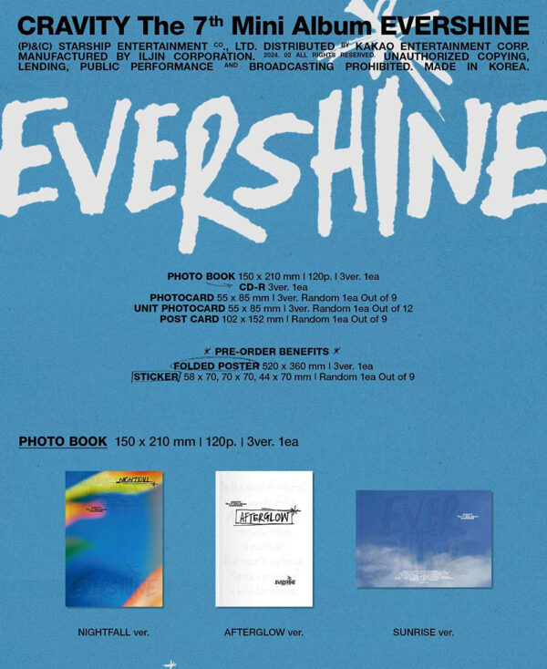 CRAVITY - THE 7TH MINI ALBUM [EVERSHINE] NIGHTFALL Ver. Sunrise Version afterglow version kaeguli kpop shop albums and merchandise