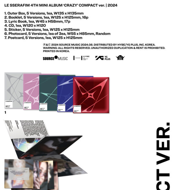 LE SSERAFIM - 4TH MINI ALBUM [CRAZY] (COMPACT Ver.) (RES SPRITE ver.) (EUNCHAE) ( blue jet kazuha green elves yujin pink spider sakura kaeguli kpop shop albums and merchandise