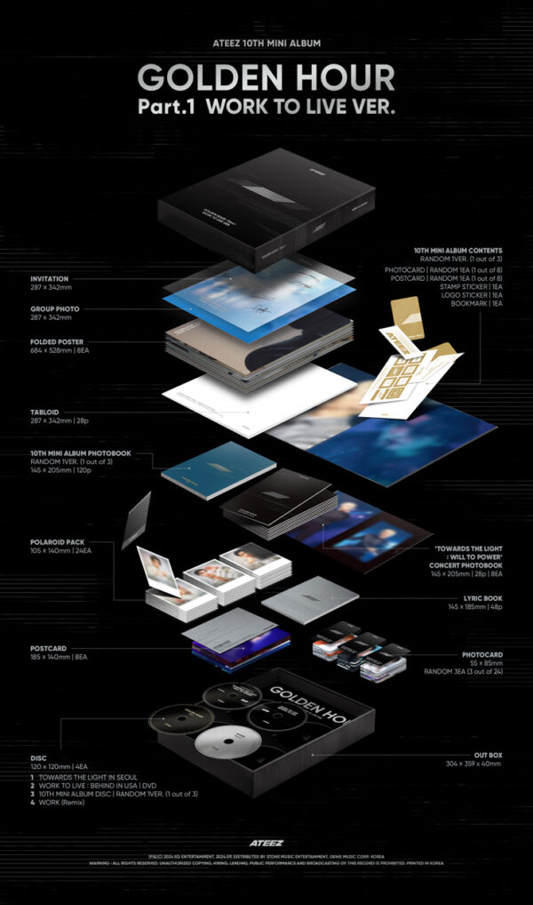 ATEEZ - 10TH MINI ALBUM [GOLDEN HOUR : Part.1] (WORK TO LIVE Ver.) kaeguli kpop shop albums and merchandise