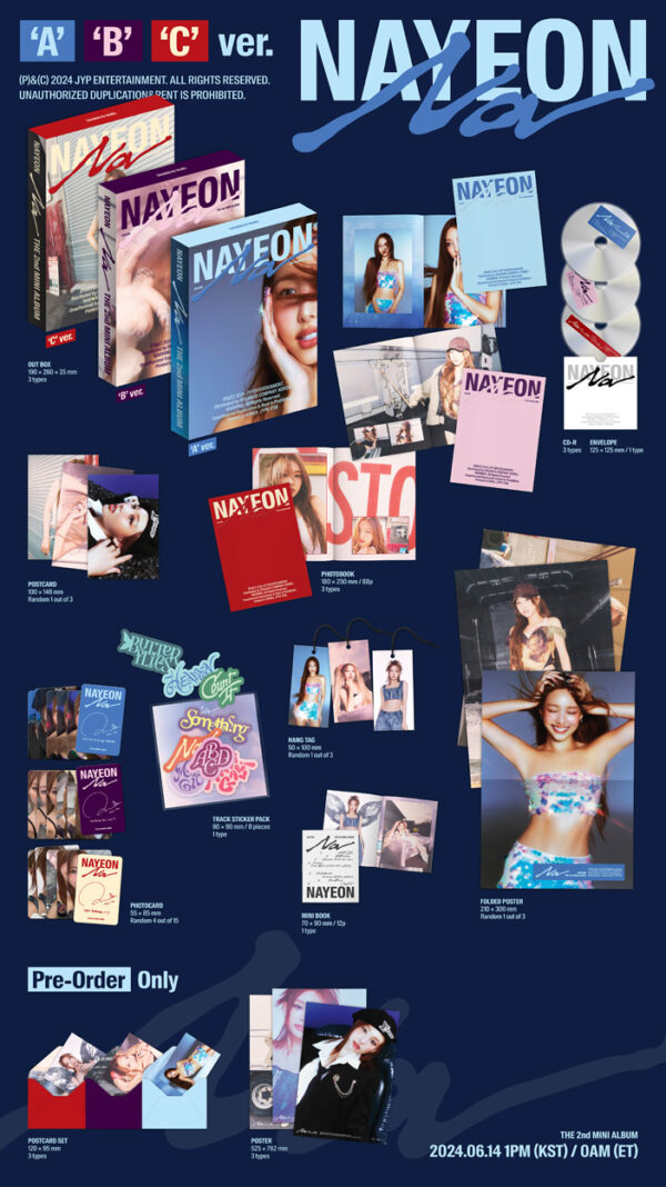 NAYEON (TWICE) - 2ND MINI ALBUM : NA (c (red)) (b (purple)) (a (blue)) kaeguli kpop shop albums and merchandise