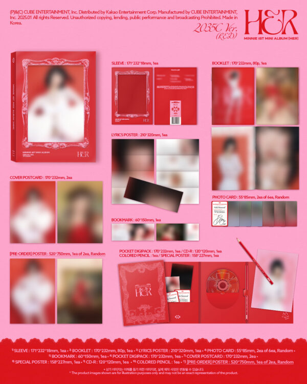 Minnie ((G)I-DLE) - 1st mini album [HER] (2035C(RED)) (6050c(pink)) kaeguli kpop shop albums and merchandise
