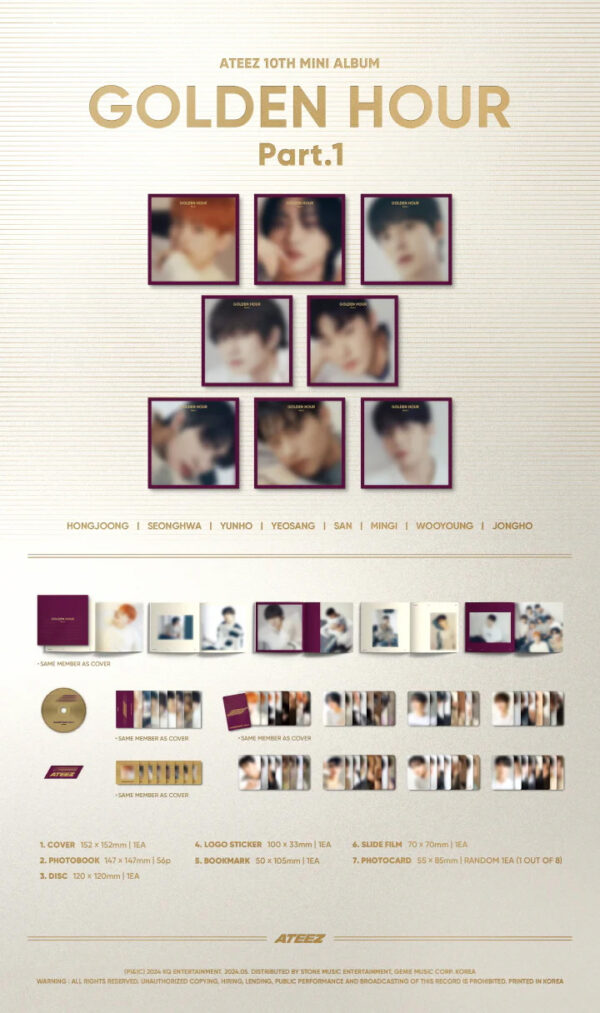 ATEEZ - 10TH MINI ALBUM [GOLDEN HOUR : Part.1] (Digipak Ver.) (SAN Ver.) (hongjoong) (seonghwa) (yunho) (yeosang) ( mingi) ( wooyoung) (jongho)kaeguli kpop shop albums and merchandise