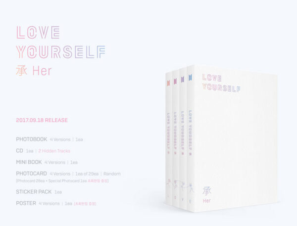 BTS - 5TH MINI ALBUM [LOVE YOURSELF 承 'Her'] (E Ver.) (L ver.) (o ver.) (v ver.) kaeguli kpop album and merchandise