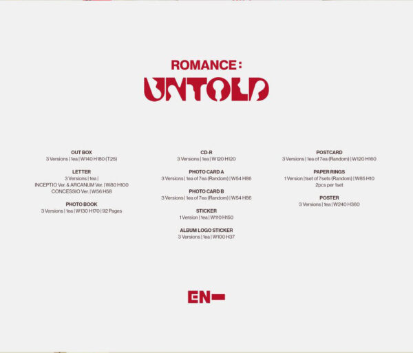 ENHYPEN - ROMANCE : UNTOLD (CONCESSIO Ver.) (arcanum ver.) (inceptio ver.) kaegui kpop shop albums and merchandise