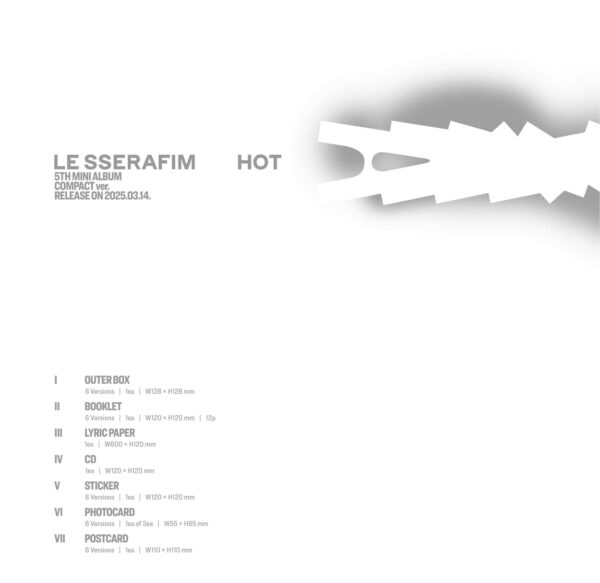 LE SSERAFIM - 5th mini album 'HOT' (COMPACT ver.) (group) (sakura) Kkim) (chaewon) (huhyunjin) (kazuha) ( hong) (eunchae) (blue shimmer) (silver gleam) (white dazzle) (green radiance) (pink ray) (red halo) kaeguli kapop shop albums and merchandise