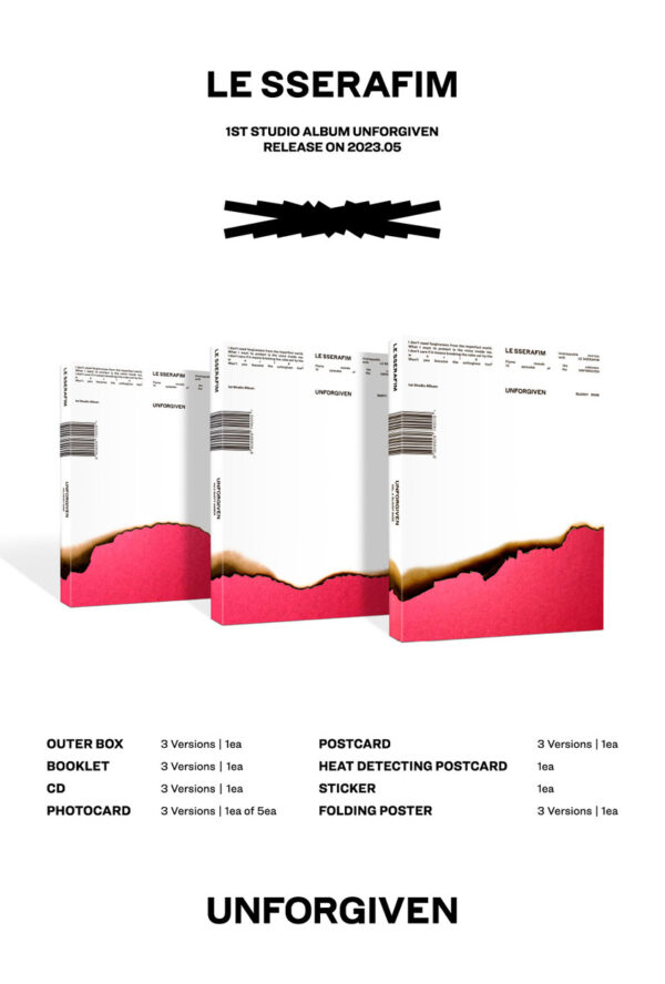 LE SSERAFIM - 1st Studio Album [UNFORGIVEN] (BLOODY ROSE Ver.) (dusty rose ver.) kaeguli kpop album and merchandise