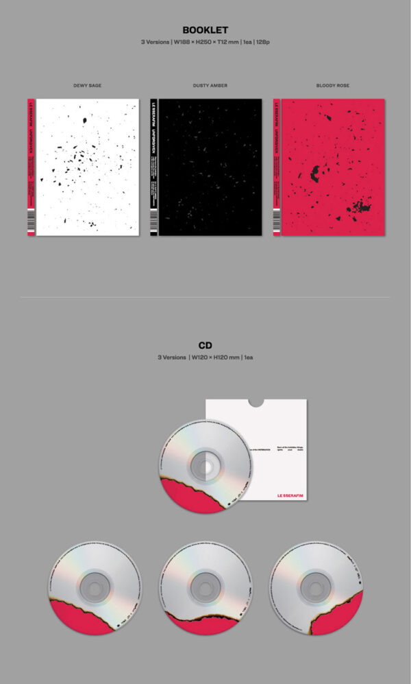 LE SSERAFIM - 1st Studio Album [UNFORGIVEN] (BLOODY ROSE Ver.) (dusty rose ver.) kaeguli kpop album and merchandise