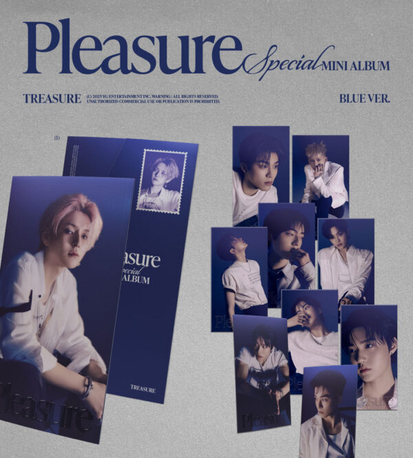 TREASURE - SPECIAL MINI ALBUM [PLEASURE] [BLUE VER.] 10 TYPES Random (choi hyun-seio) (ji-hoon) yoshi) (jun-gyu) (yoon jae-hyuk) (asahi) (do-young) (haruto) (park jeong-woo) (so jeong-hwan) kaeguli kpop shop albums and merchandise