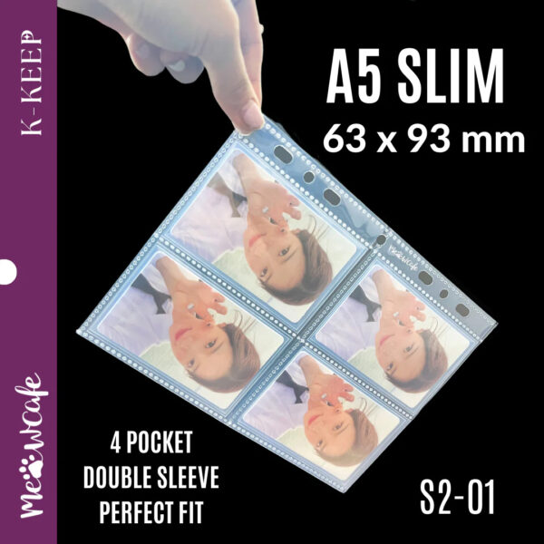 K-KEEP [A5 Slim] 4 Pocket - 63x93mm Single-Sided 7 Holes Premium Binder Pages, Double Sleeve Perfect Fit, 100 Micron Thick, High Definition (Pack of 25) kaeguli kpop shop albums and merchandise