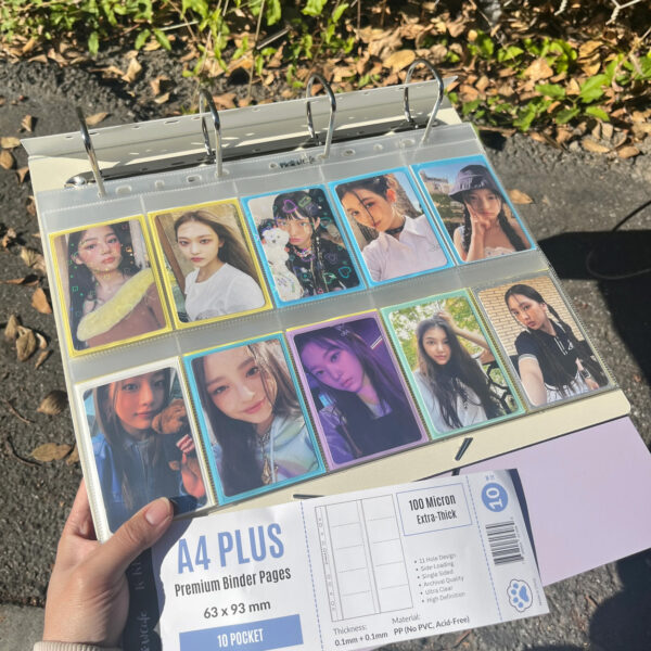K-KEEP [A4 PLUS] - 10 Pocket 63x93mm - 11 Holes Premium Binder Pages, 100 Micron Thick, High Definition (Pack of 10) kaeguli kpop shop albums and merchandise