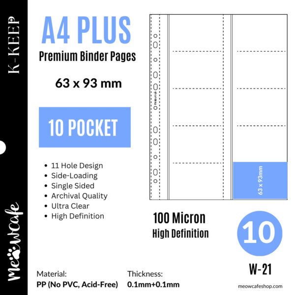 K-KEEP [A4 PLUS] - 10 Pocket 63x93mm - 11 Holes Premium Binder Pages, 100 Micron Thick, High Definition (Pack of 10) kaeguli kpop shop albums and merchandise