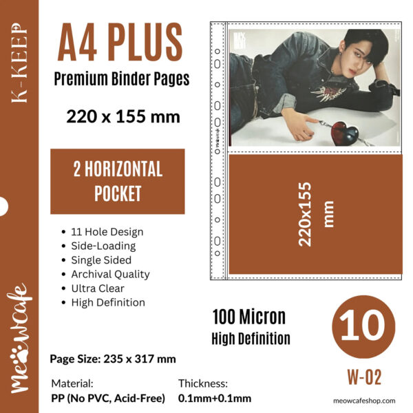 K-KEEP [A4 PLUS] - 10 Pocket 63x93mm - 11 Holes Premium Binder Pages, 100 Micron Thick, High Definition (Pack of 10) kaeguli kpop shop albums and merchandise